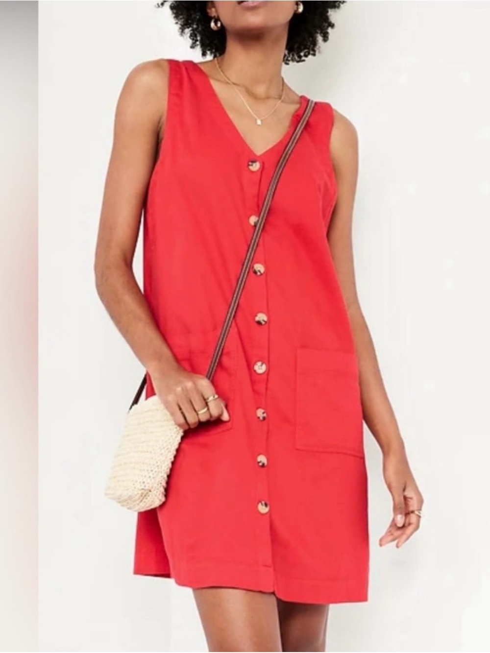 Old Navy Red Button-Front Sleeveless Dress